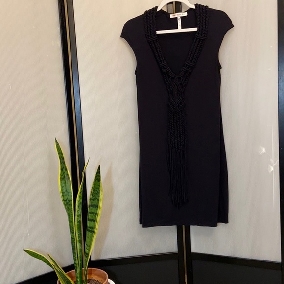 Nanette Lepore | Black Dress with Macrame Fringe - Picture 2 of 4